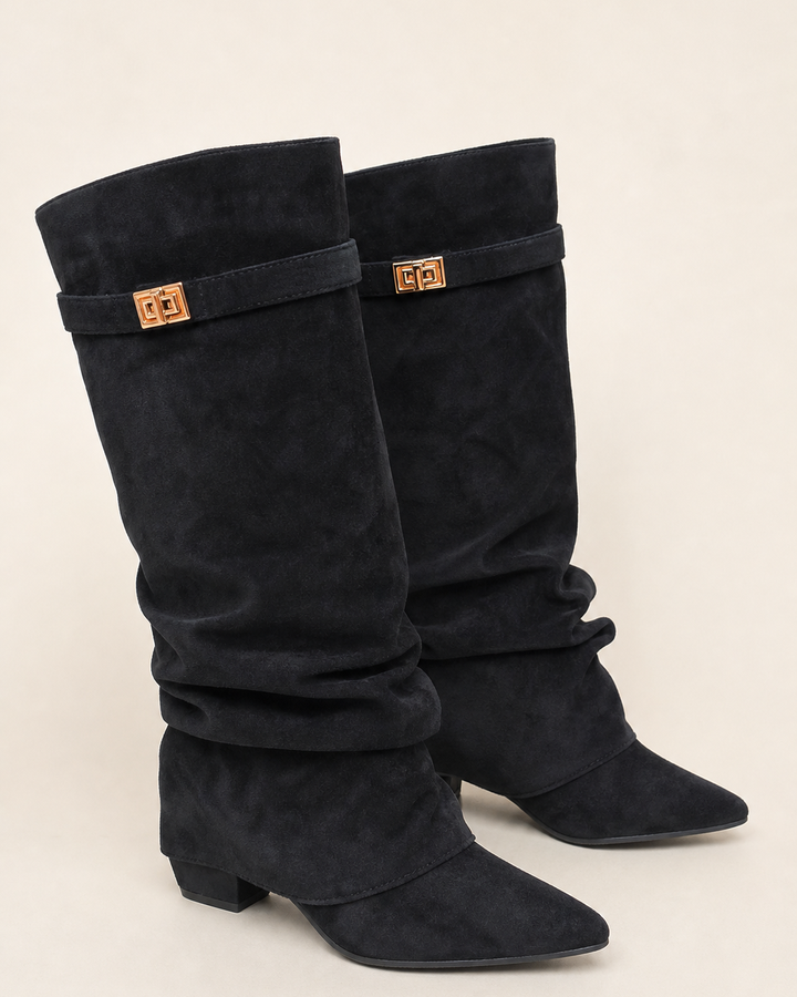 Harriet | Pointed-toe Wide-shaft Buckle Mid-calf Boot