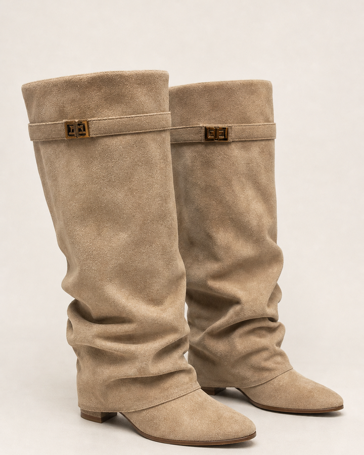Harriet | Pointed-toe Wide-shaft Buckle Mid-calf Boot