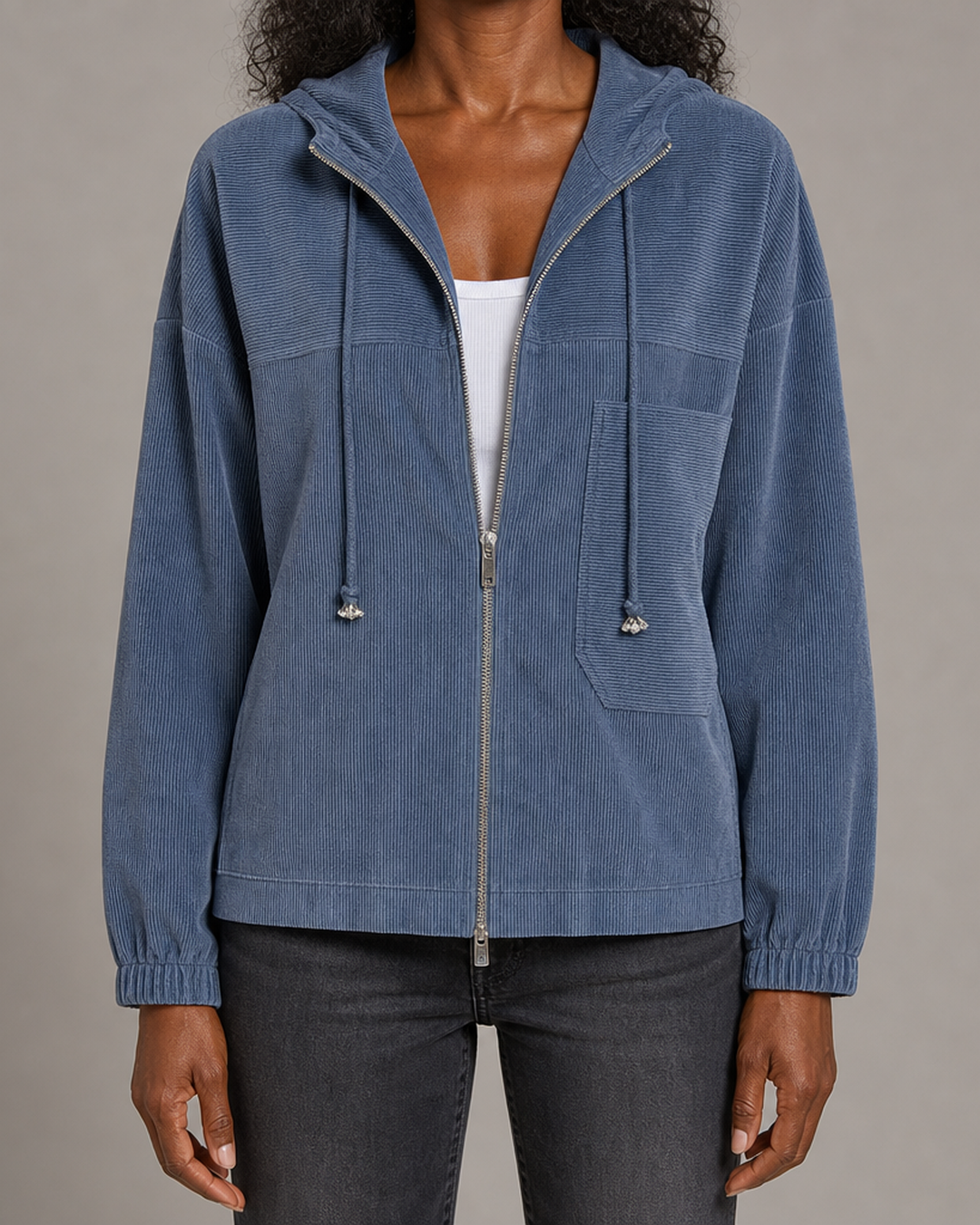 Lauren | Ribbed Zip-Up Hooded Jacket