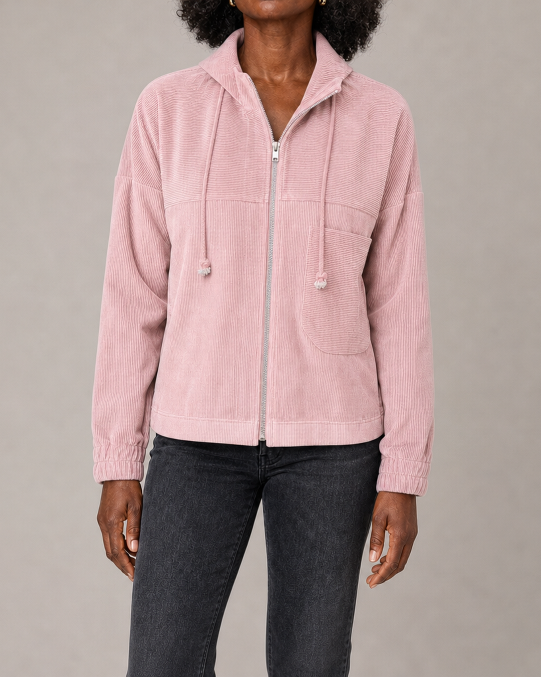 June | Ribbed Zip-Up Hooded Jacket