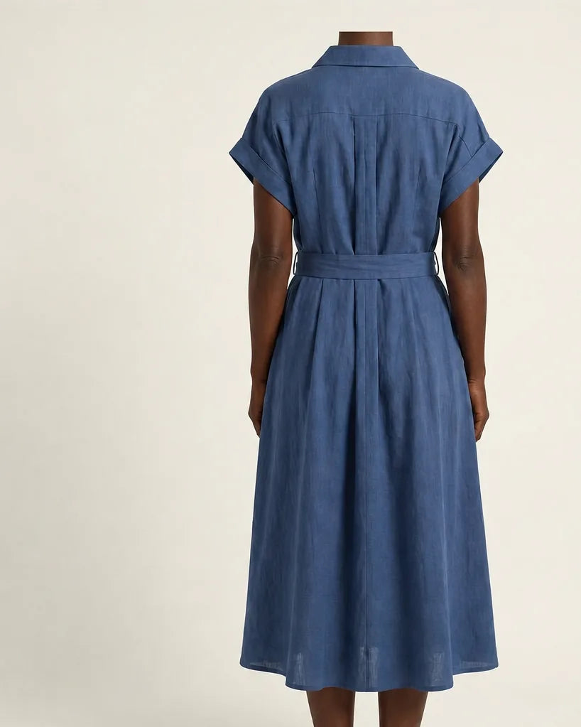 Albane | Button-Front Belted Denim Midi Dress