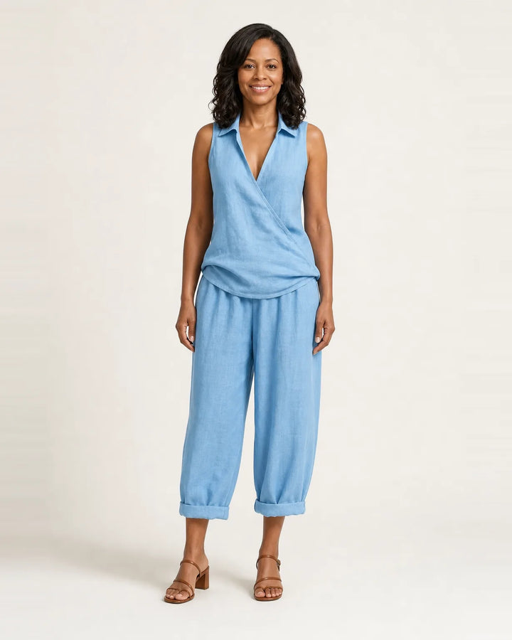 Twiila | Wrap-Top & Wide-Leg Set — Light Blue