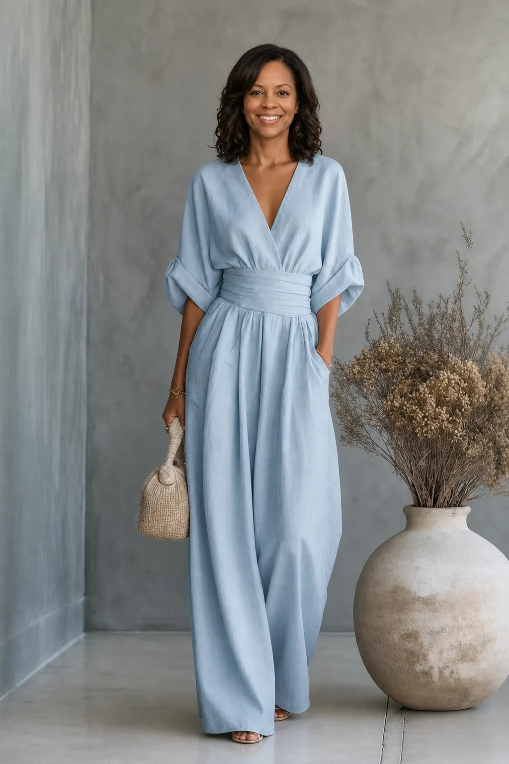 Maevra | V-Neck Wide-Leg Jumpsuit