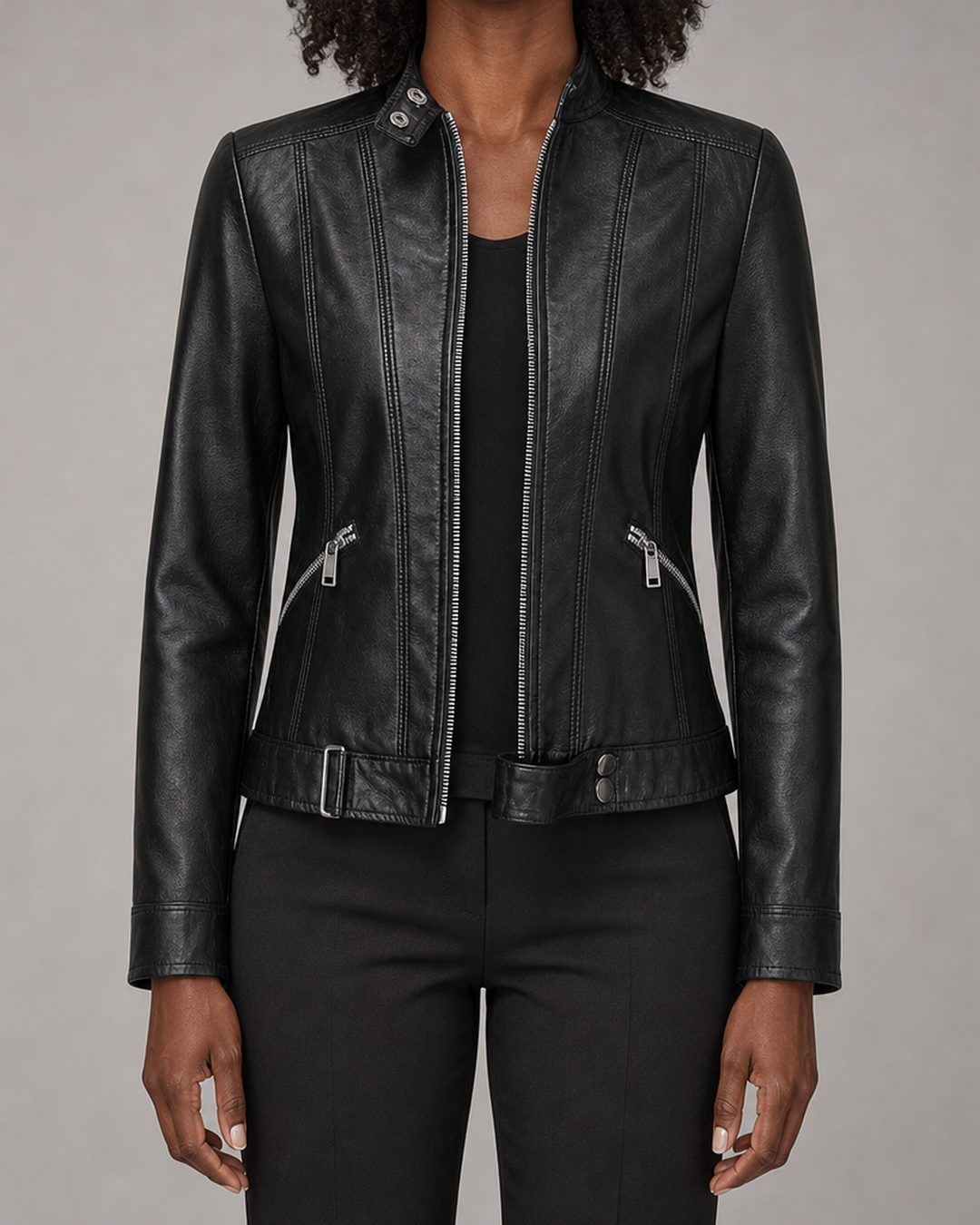 Linnea | Cropped Stand-Collar Moto Jacket