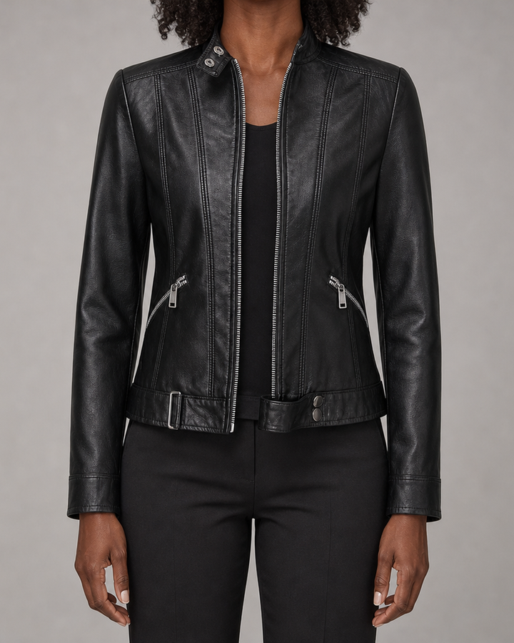 Linnea | Cropped Stand-Collar Moto Jacket