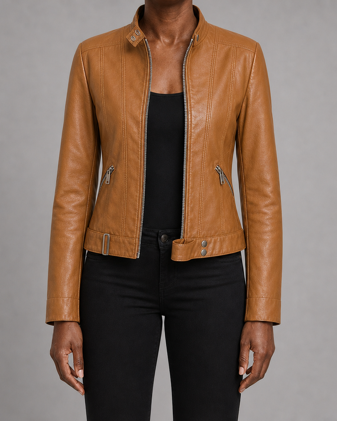 Ivy | Cropped Stand-Collar Moto Jacket