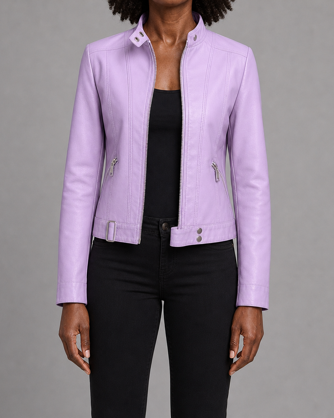 Ivy | Cropped Stand-Collar Moto Jacket