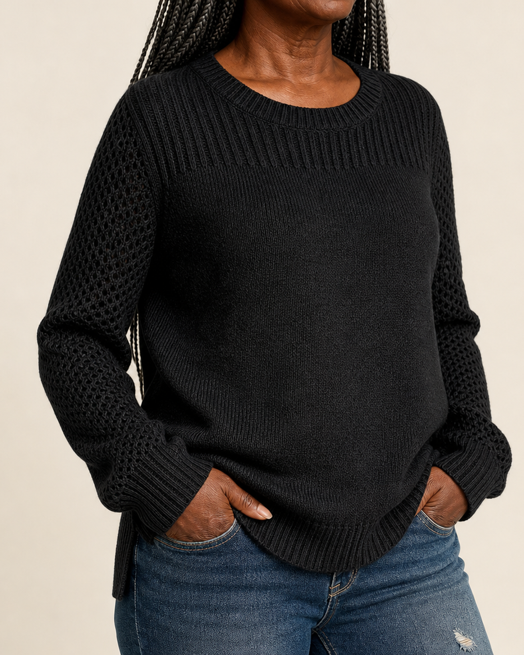 Benita | Textured Open-Knit Sleeves Sweater