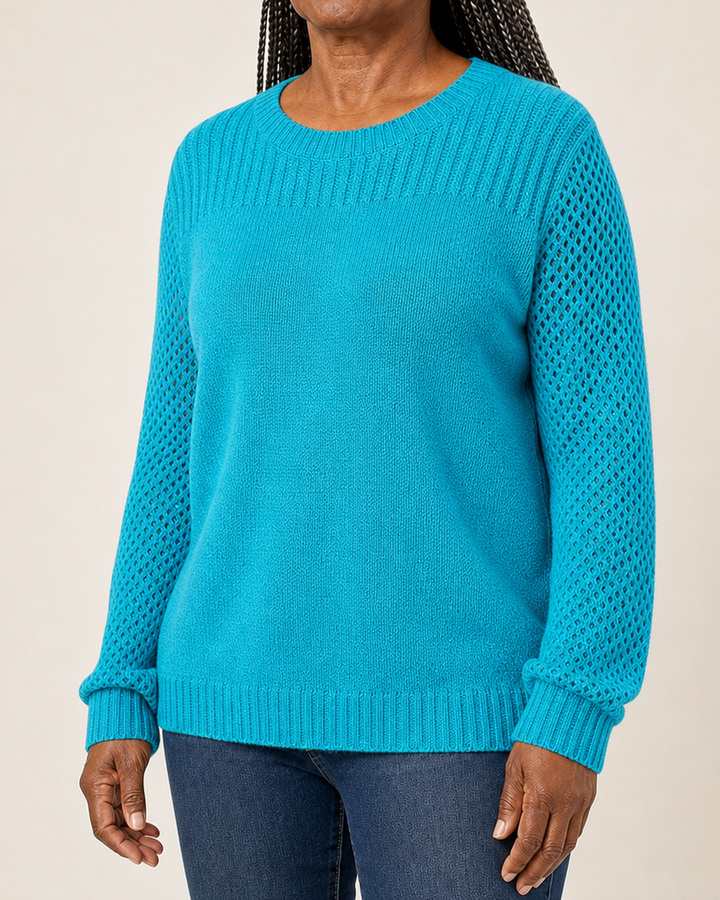 Benita | Textured Open-Knit Sleeves Sweater