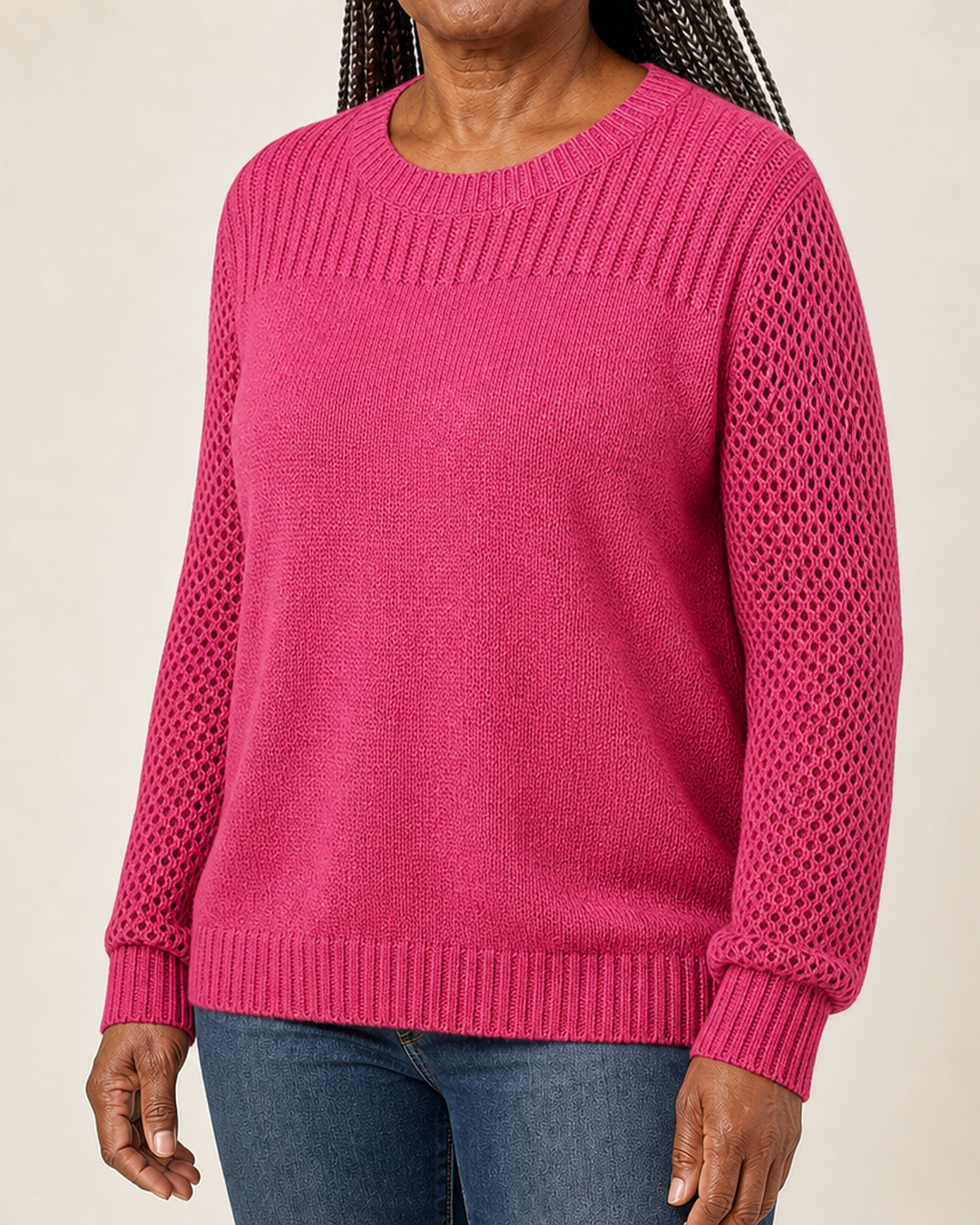 Benita | Textured Open-Knit Sleeves Sweater