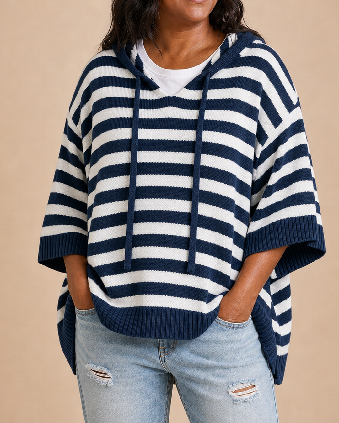 Dixie | Striped Knitted Hooded Poncho