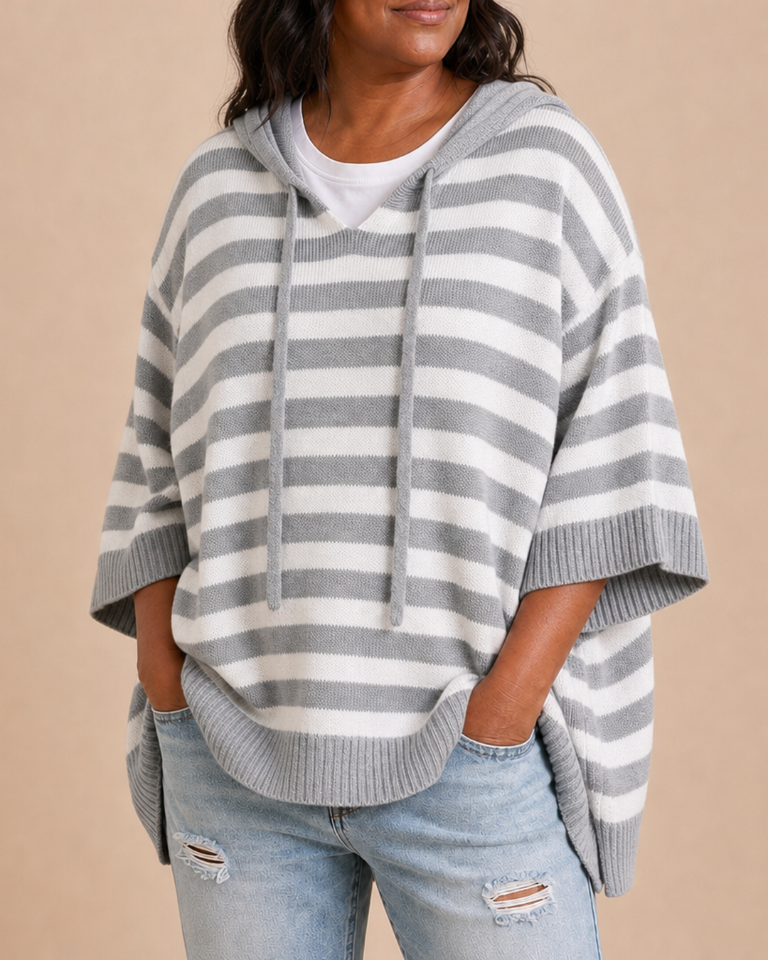 Dixie | Striped Knitted Hooded Poncho