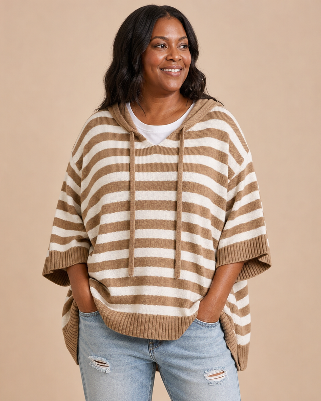 Dixie | Striped Knitted Hooded Poncho