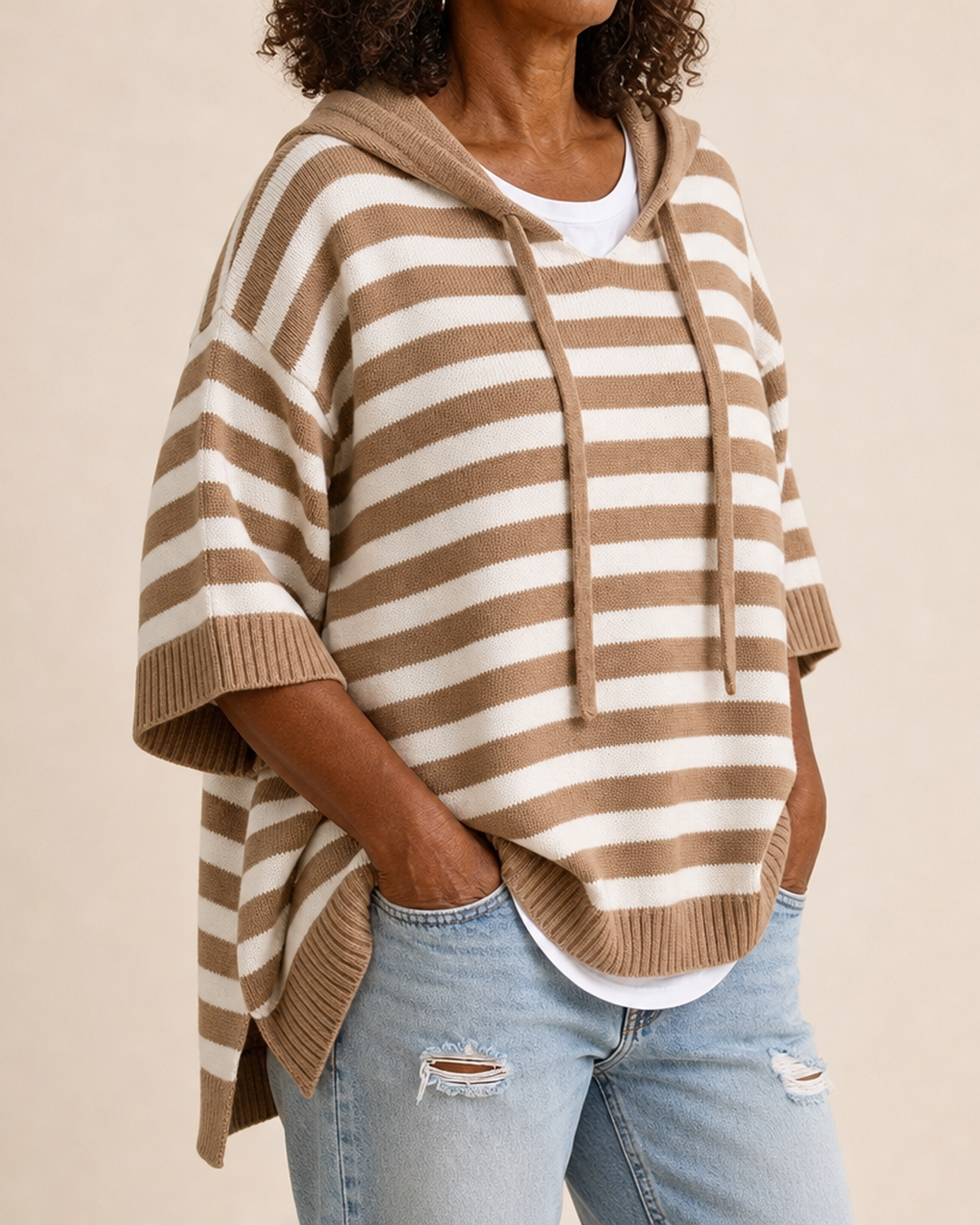 Dixie | Striped Knitted Hooded Poncho