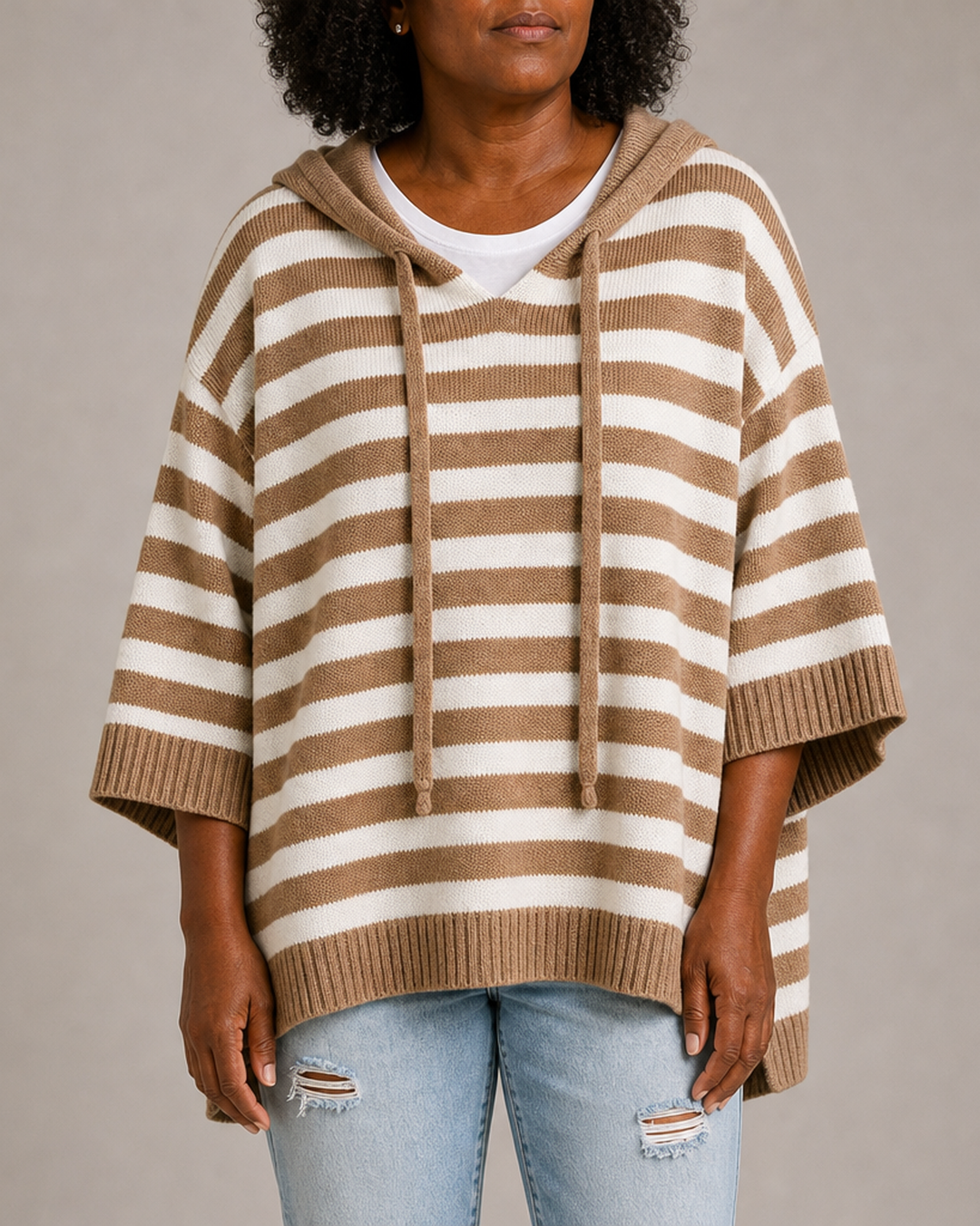 Dixie | Striped Knitted Hooded Poncho
