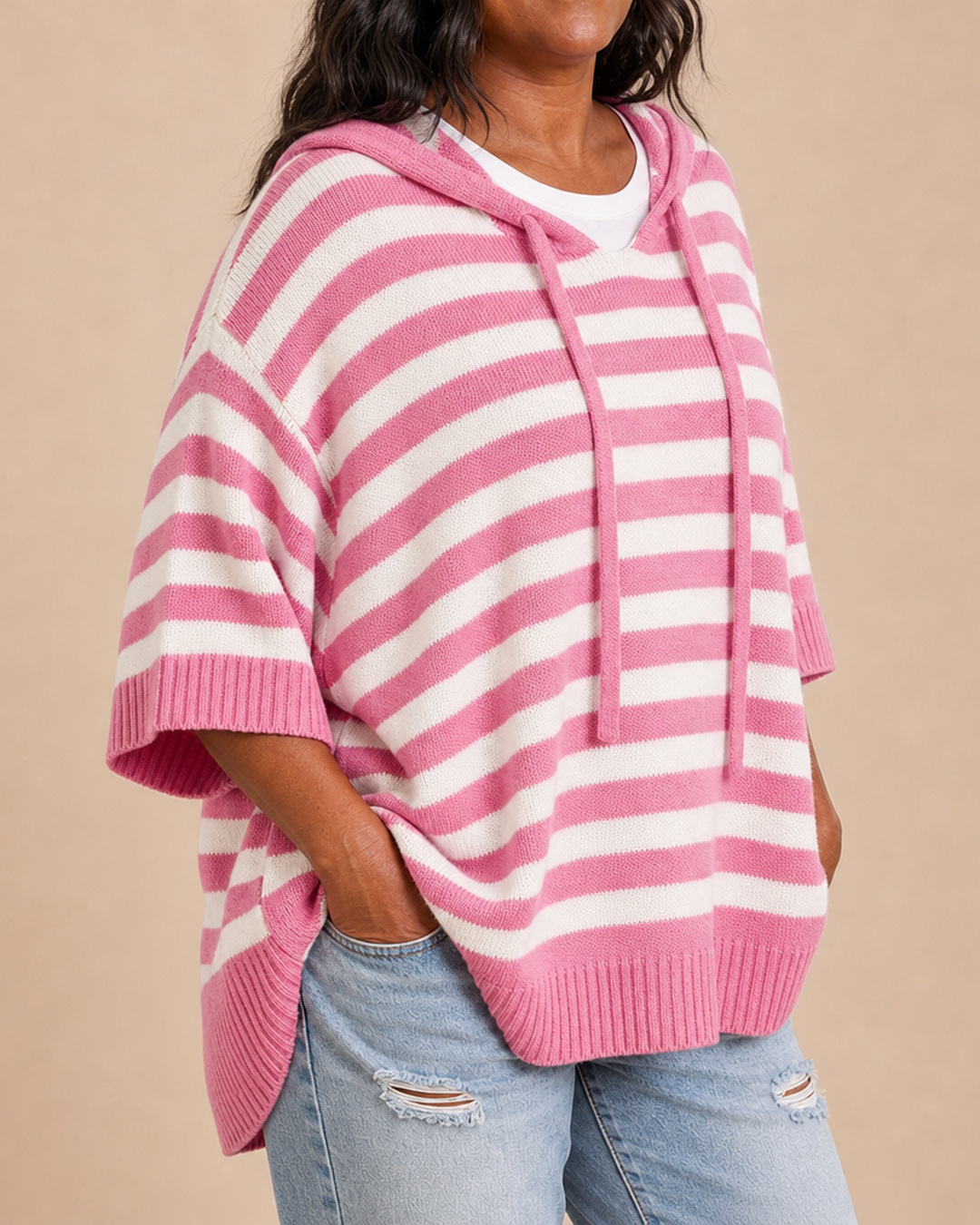 Dixie | Striped Knitted Hooded Poncho