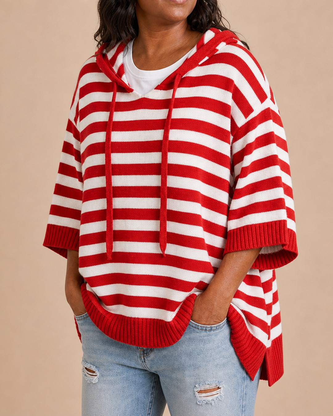Dixie | Striped Knitted Hooded Poncho