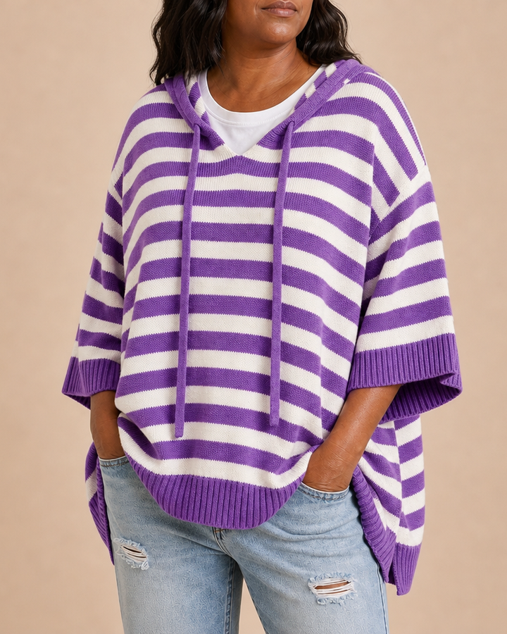 Dixie | Striped Knitted Hooded Poncho