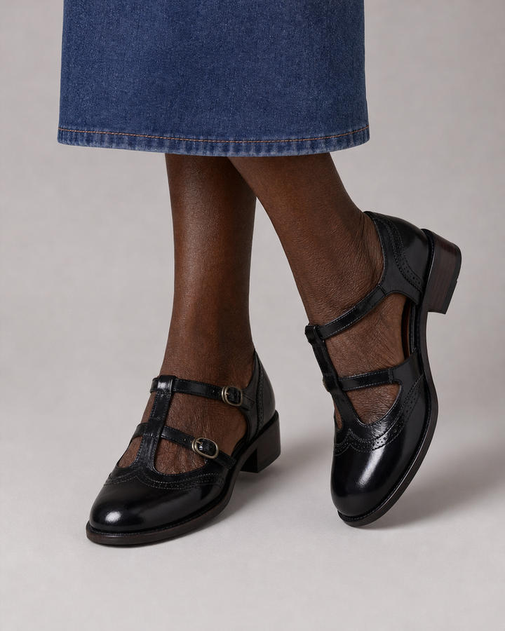 Leanne | Leather Brogue Mary Janes - Black