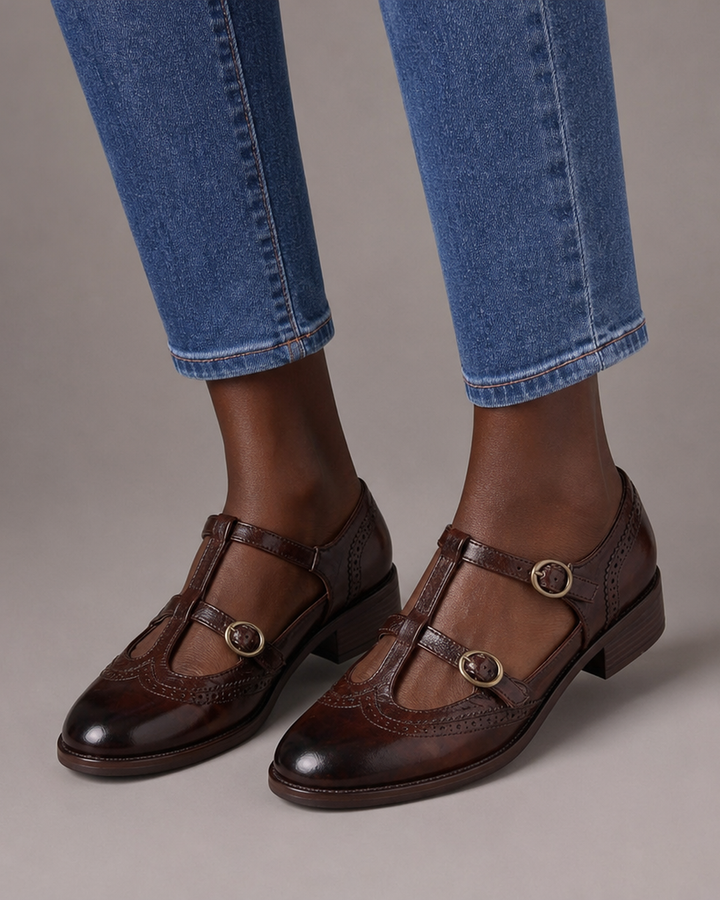 Calista | Leather Brogue Mary Janes