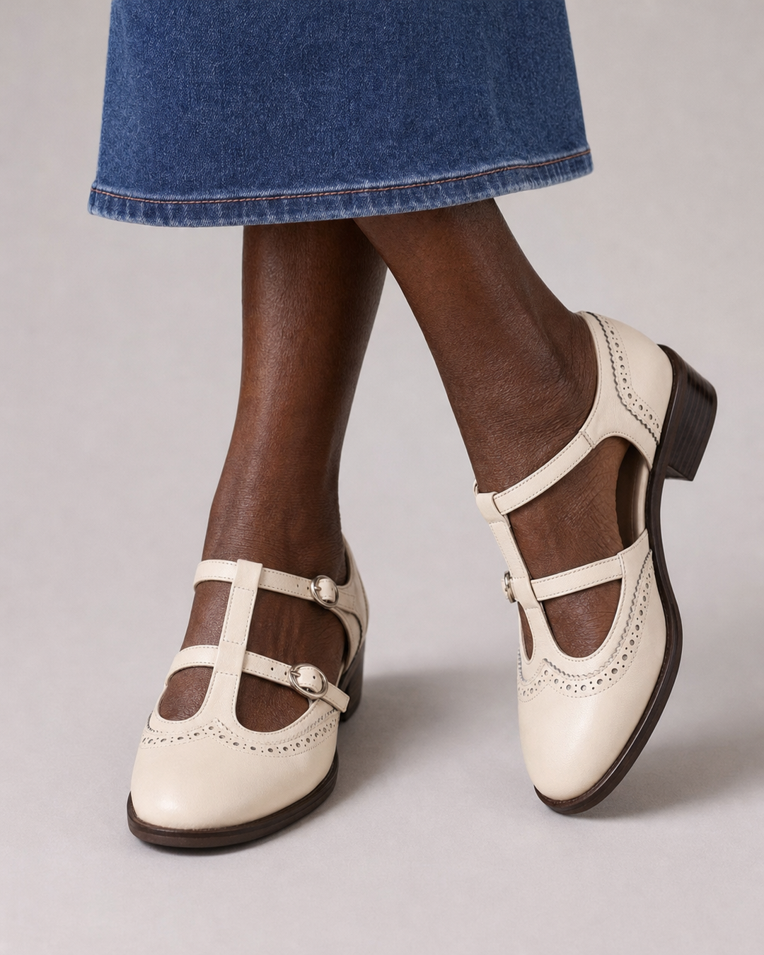 Leanne | Leather Brogue Mary Janes - White