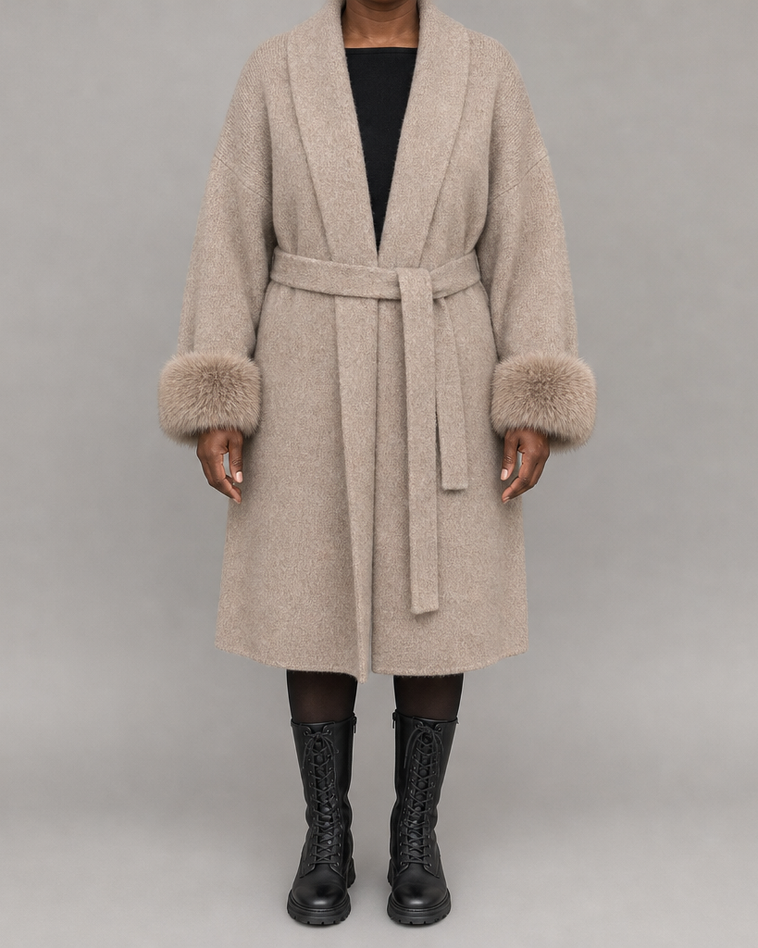 Women | Faux Fur Coat with Waist Tie Belt