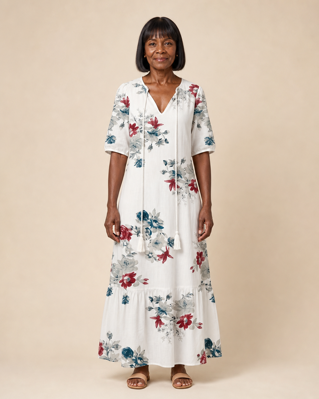 Tamsin | Wildflower Tassel-Tie Midi Dress