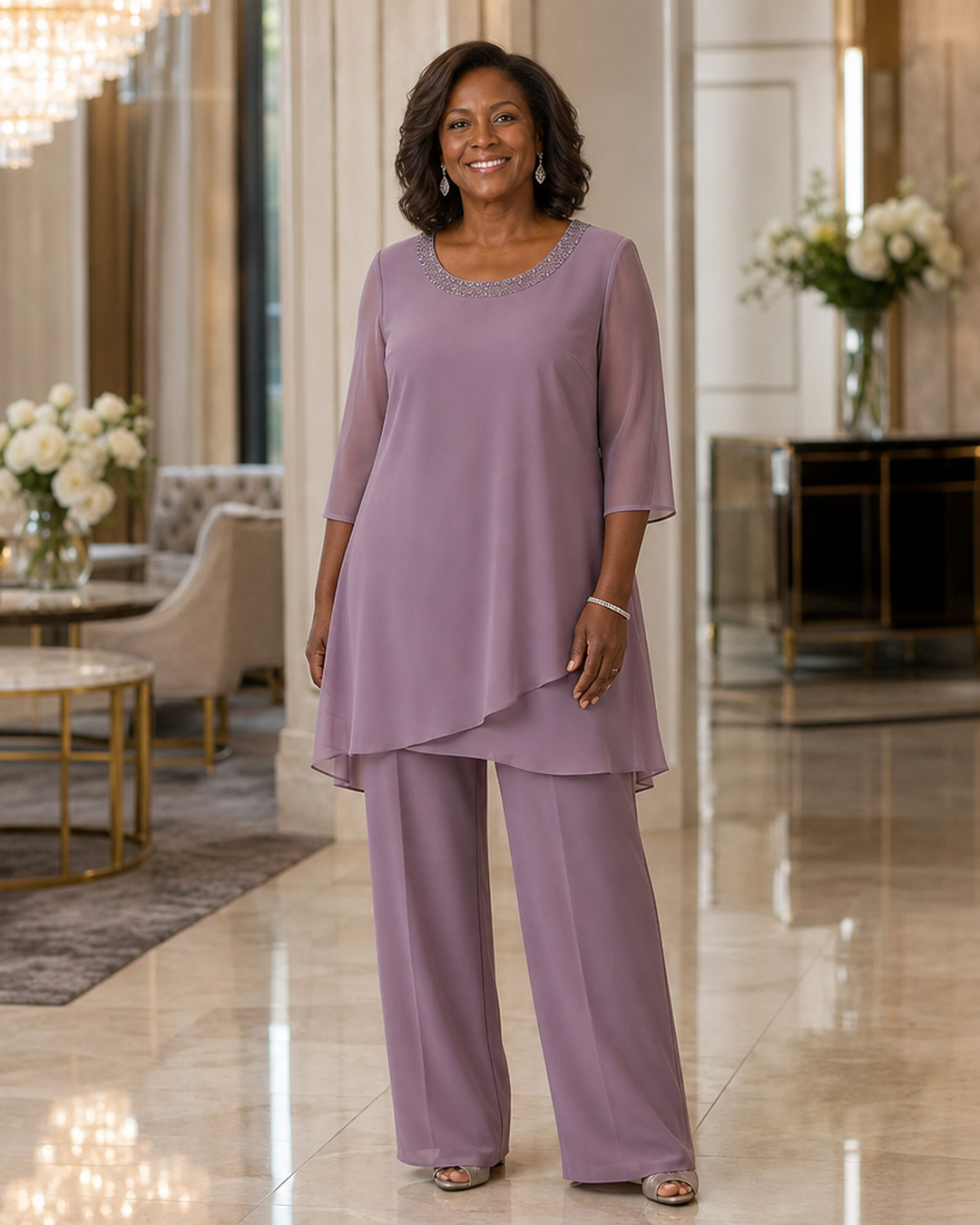 Marcella Asymmetric Tunic Formal Pant Set