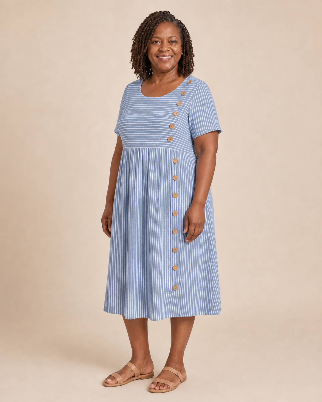 Honoria | Striped Button-Front A-Line Dress