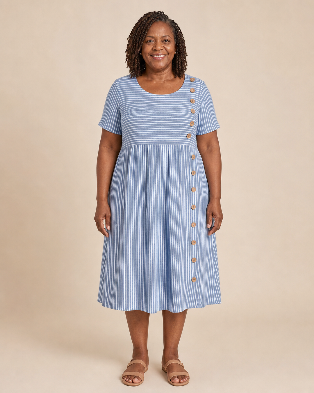 Honoria | Striped Button-Front A-Line Dress