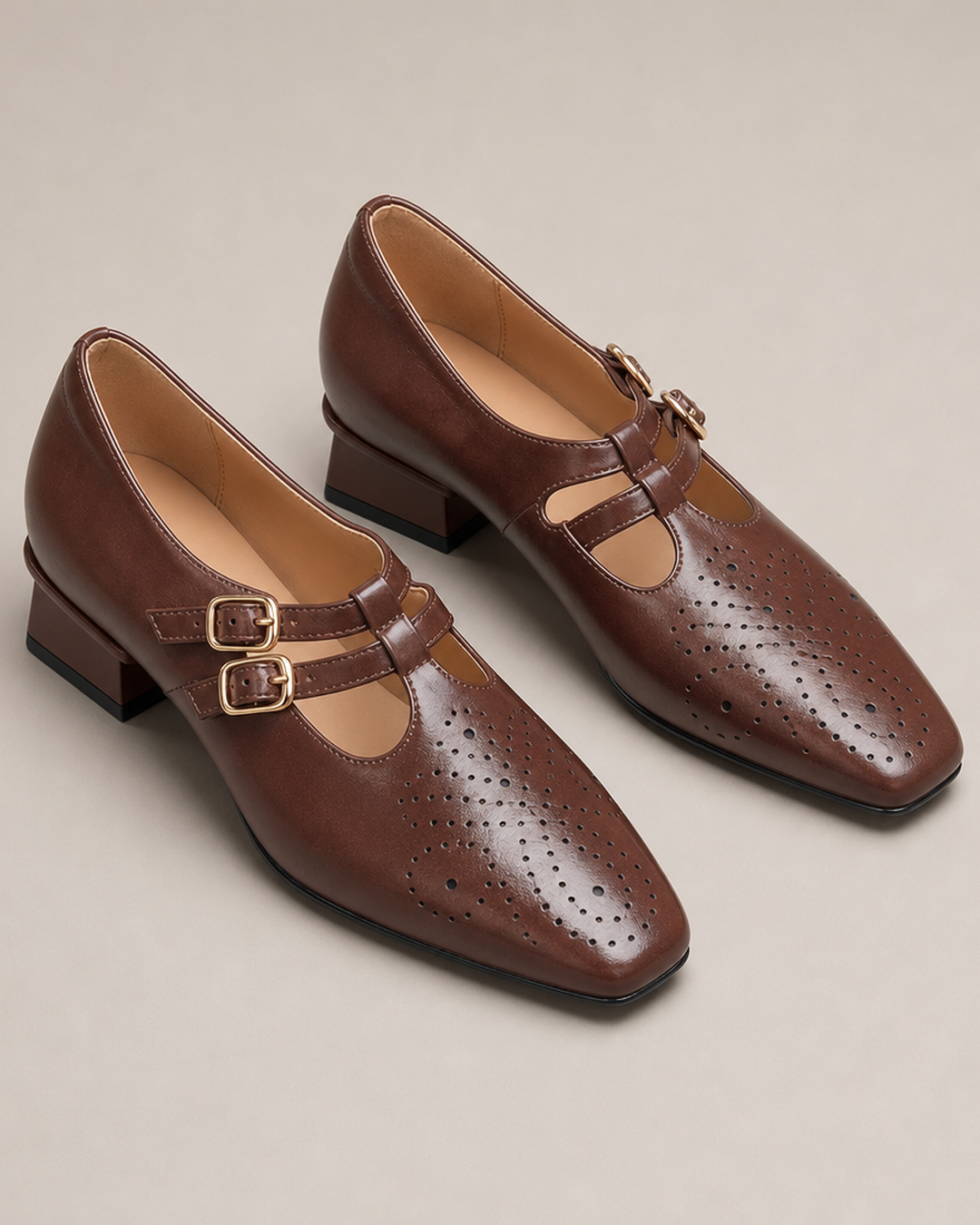 Lillie | Brogued Dual-Strap Mary Jane Pumps