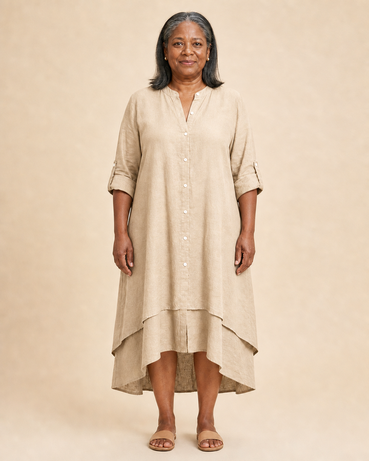 Thessaly | High-Low Hem Button-Front Dress