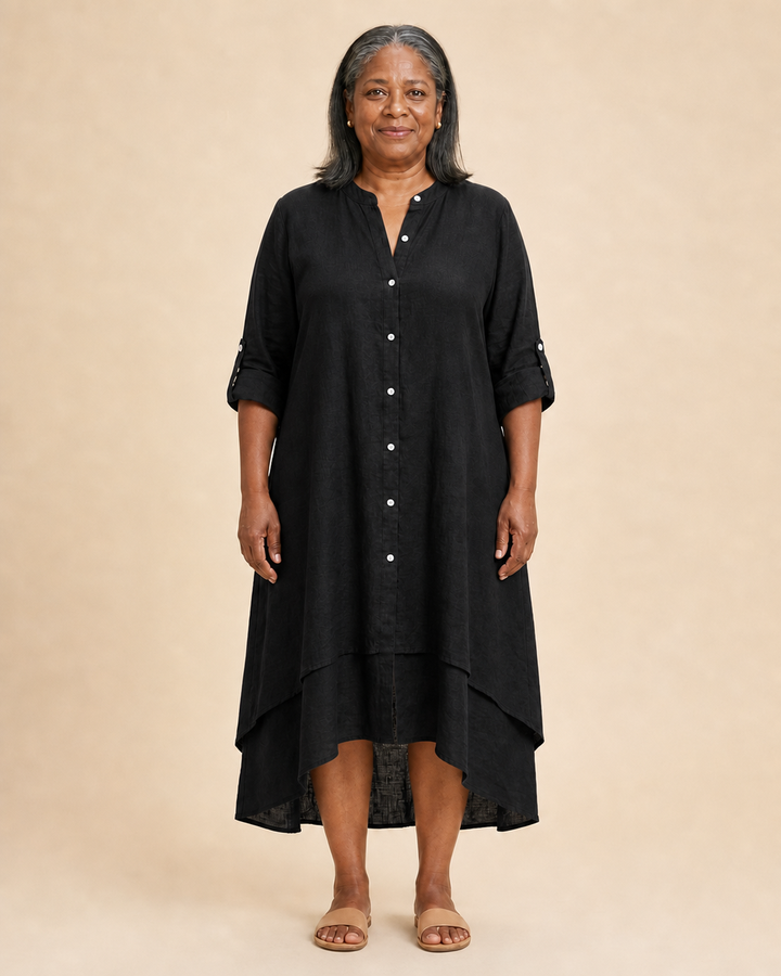 Thessaly | High-Low Hem Button-Front Dress