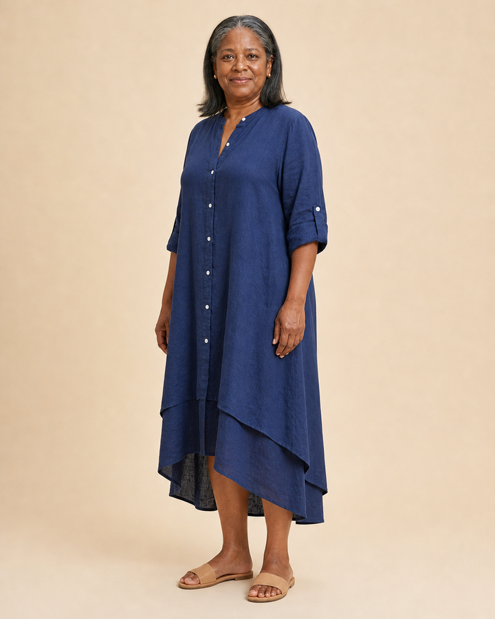 Thessaly | High-Low Hem Button-Front Dress
