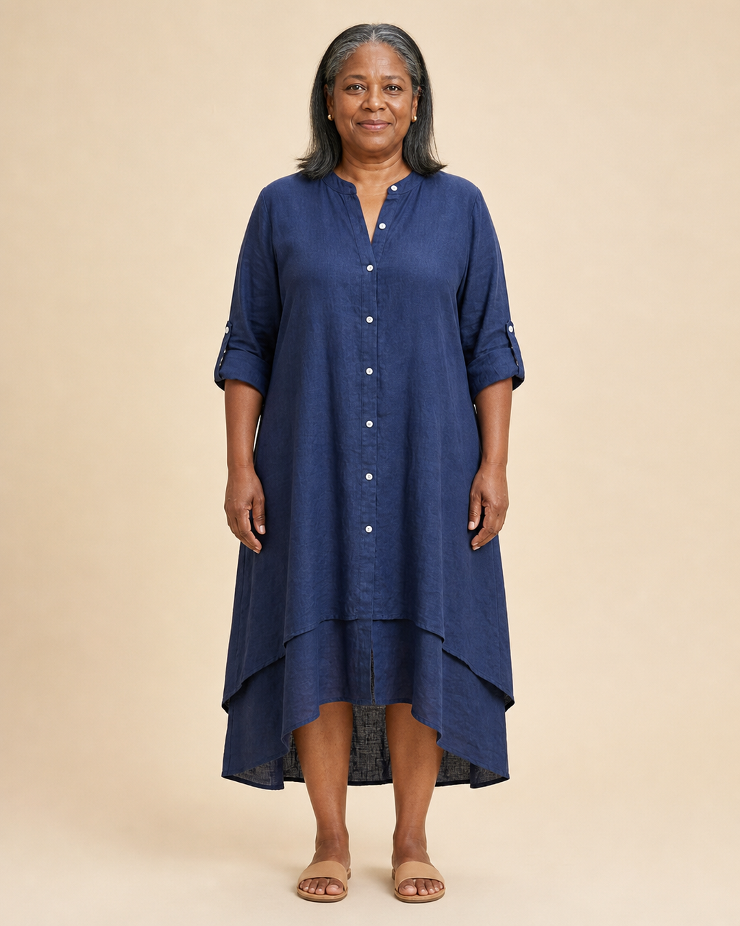 Thessaly | High-Low Hem Button-Front Dress