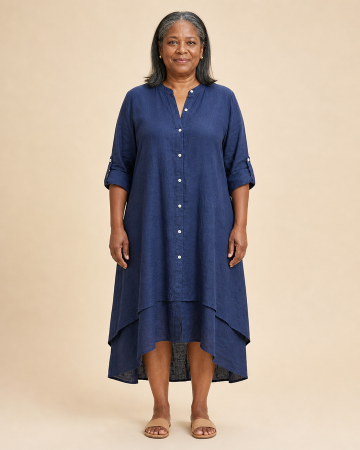 Thessaly | High-Low Hem Button-Front Dress