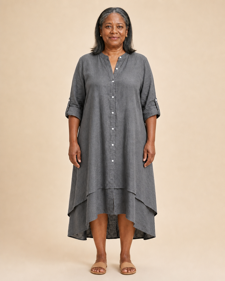Thessaly | High-Low Hem Button-Front Dress