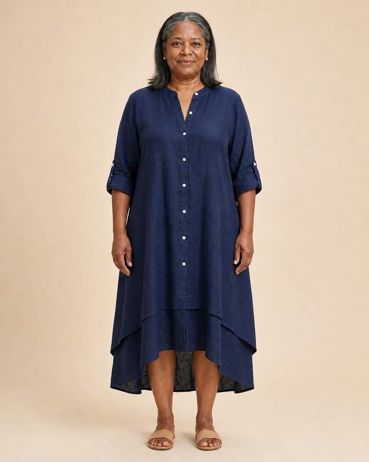 Thessaly | High-Low Hem Button-Front Dress