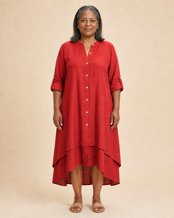 Thessaly | High-Low Hem Button-Front Dress