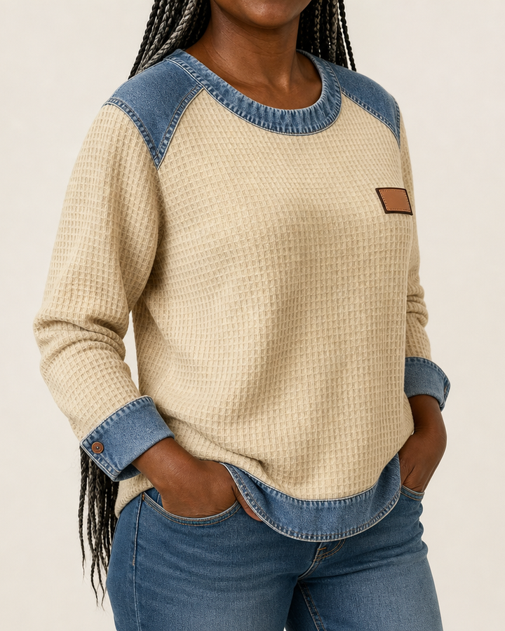 Marlisa | Textured Contrast-Trim Sweatshirt