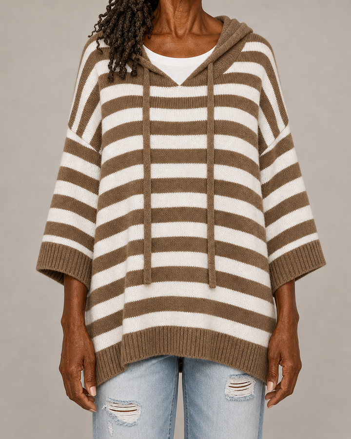 Mathilde | Taupe Striped Poncho Sweater