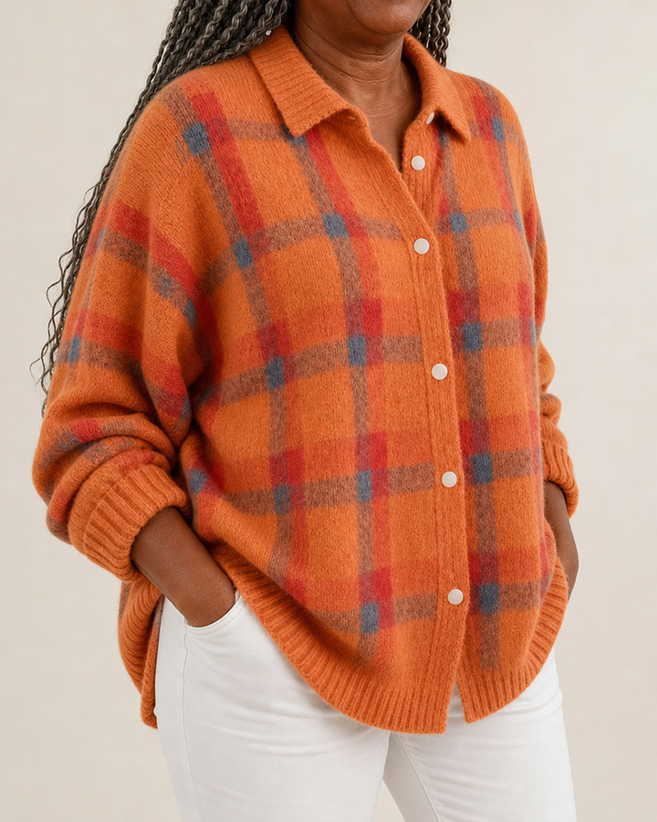 Megan | Plaid Button-Up Knit Cardigan