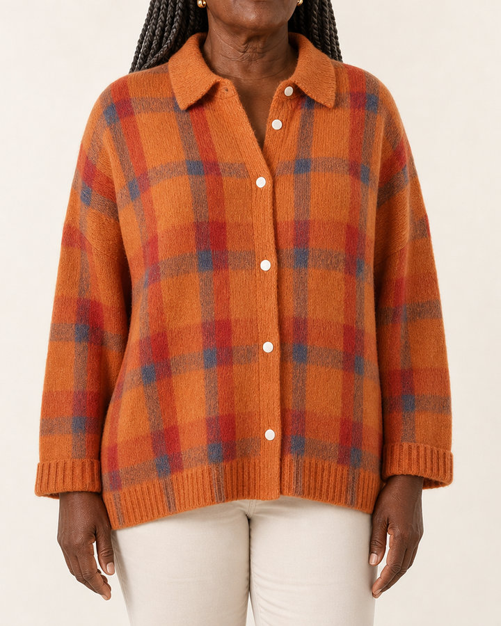 Megan | Plaid Button-Up Knit Cardigan