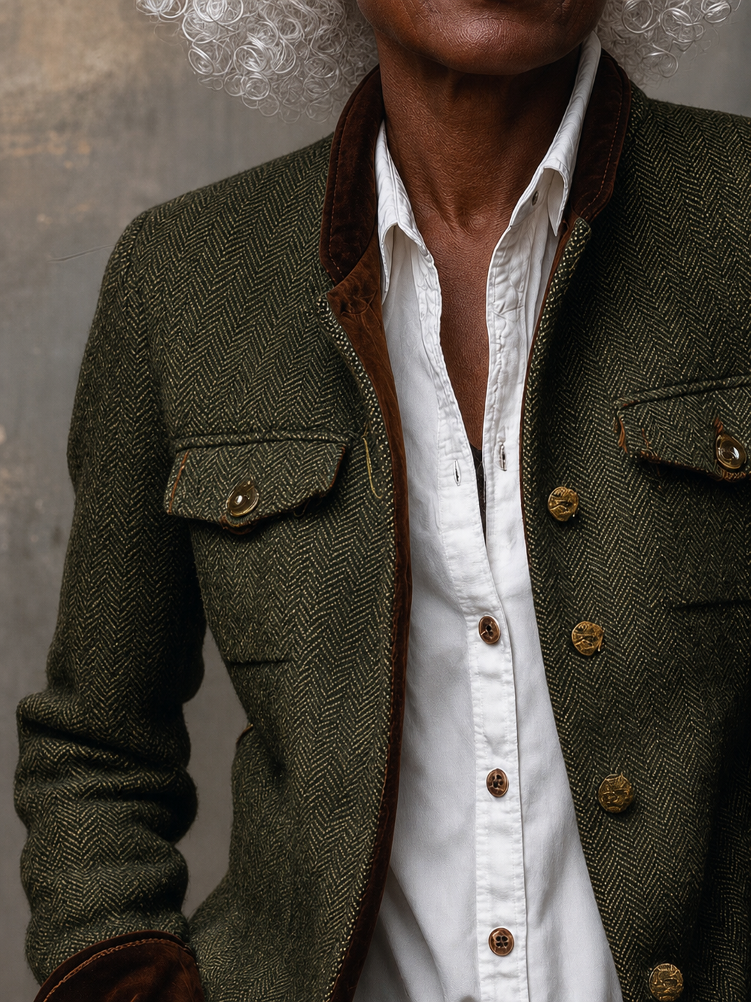 Wilhelmena | Vintage Herringbone Contrast Trim Blazer