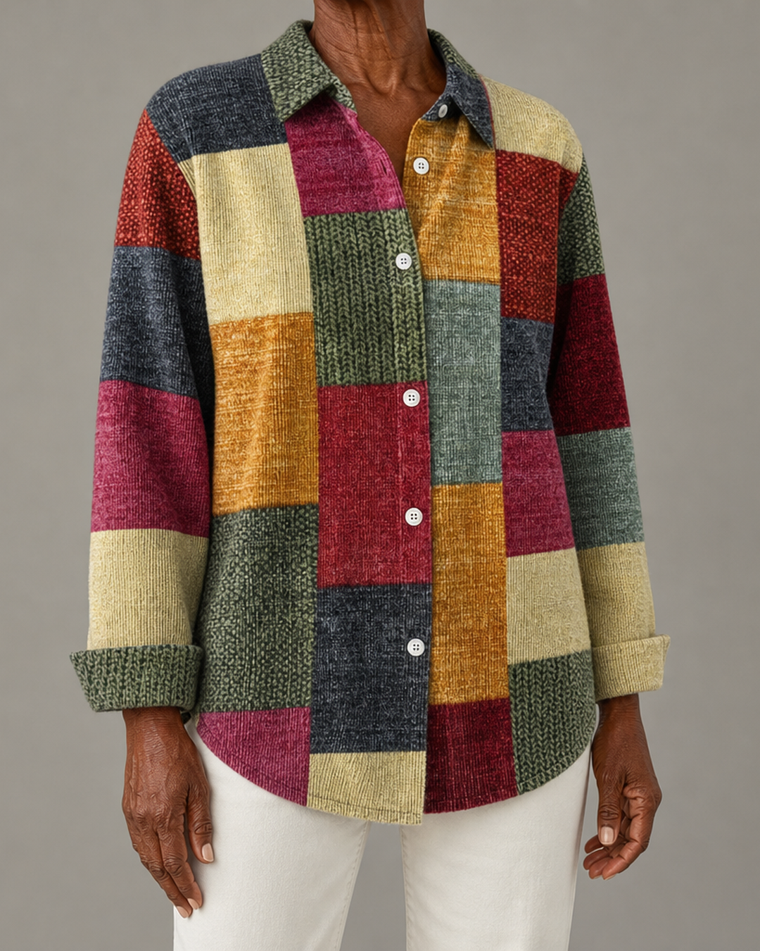 Merritt | Vintage Patchwork Button Front Blouse
