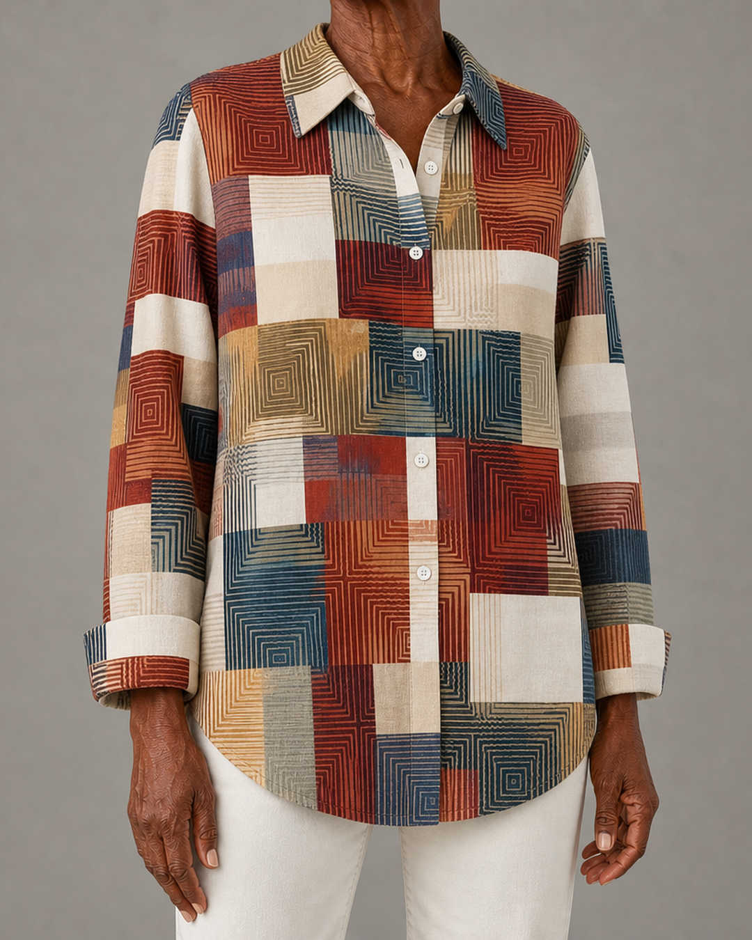 Merritt™ | Vintage Patchwork Button Front Blouse