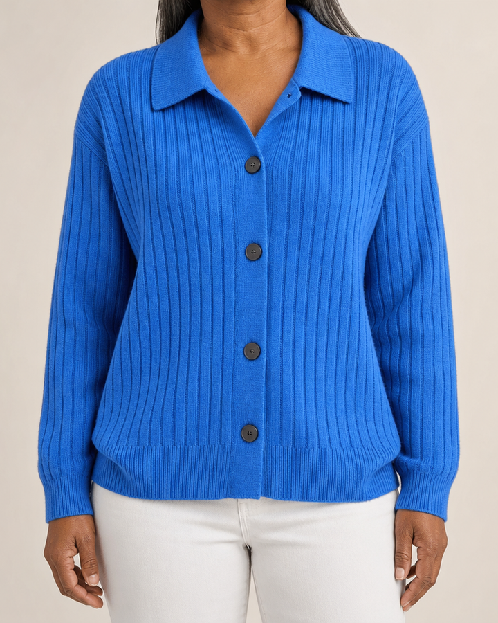 Amy | Ribbed Collared Button-Down Cardigan