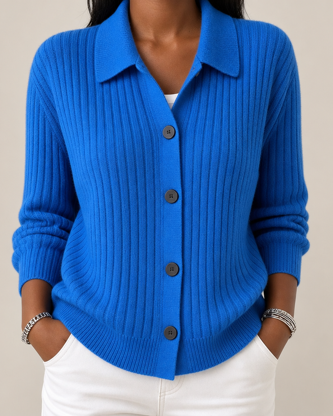 Merriwen | Ribbed Collared Button-Down Cardigan Sweater