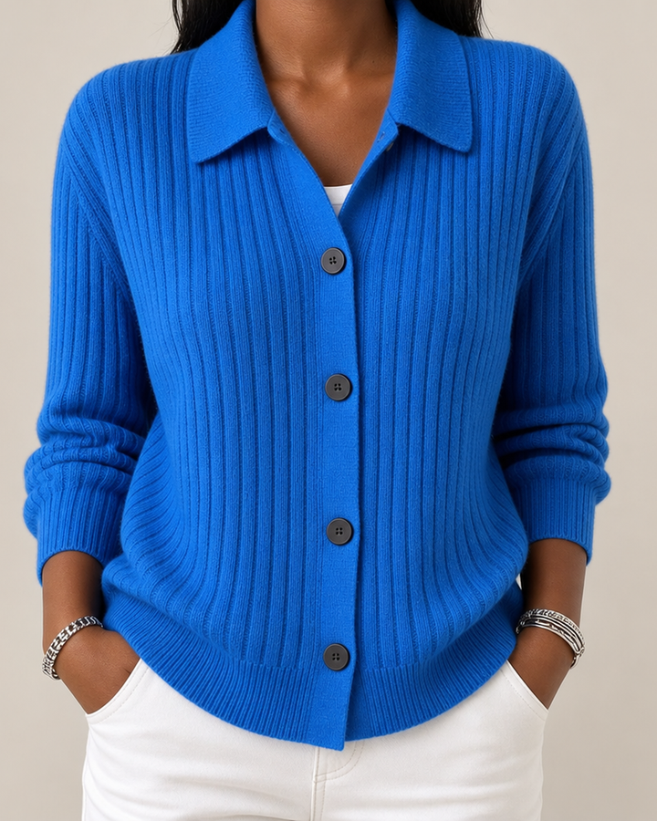 Merriwen | Ribbed Collared Button-Down Cardigan Sweater