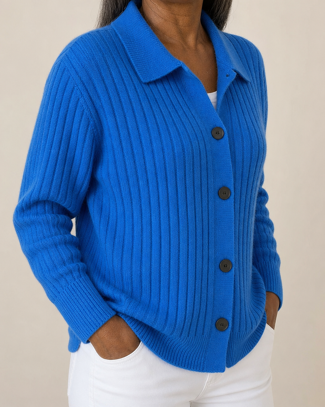 Amy | Ribbed Collared Button-Down Cardigan